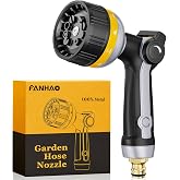 FANHAO Metal Garden Hose Gun with 10 Spray Patterns, Thumb Control, High Pressure Hose Nozzle for Watering Plants, Car Washin