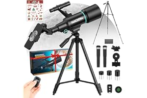 Télescope pour Enfants et Débutants, NACATIN Télescope Astronomique 70mm avec Trépied, Adaptateur Smartphone et Télécommande, Idéal pour Observer la Lune et Les Étoiles (Noir)