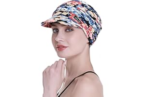 FocusCare Miękkie czapki dla kobiet po chemioterapii bambusowa czapka z daszkiem turbany na wypadanie włosów, Niebieski-BX, rozmiar uniwersalny