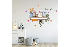 GFMODE Stickers Muraux Cuisine Proverbe Stickers Mural Plante En Pot Fleurs Oiseau Autocollant Mural Vaisselle Décoration Murale Restaurant Cuisine