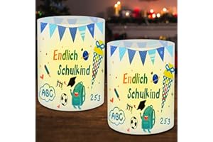 ELF-GRETTER 12 Windlichter Tischdeko Einschulung Junge, Einschulung Deko, Schulanfang Deko Junge Schulkind 2024, Einschulungsdeko, Tischdeko Einschulung für Teelichter