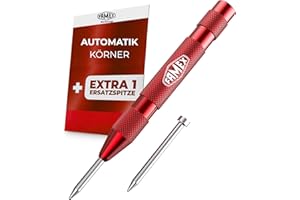 FAMEX Automatischer Ankörner 50-100 N, Spitze aus HSS-Stahl, 130 mm, aus Federkörner mit 1 Ersatzspitze, Automatikkörner gerändelt, robuste langlebige Ausführung, für Metall, Holz, Stein, Kunststoff