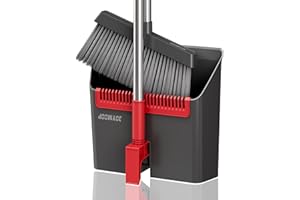 JOYMOOP Ensemble Balai et Pelle à poussière, Pelle et balayette Long Manche, Balai sans se baisser pour intérieur et extérieur, Noir et Rouge