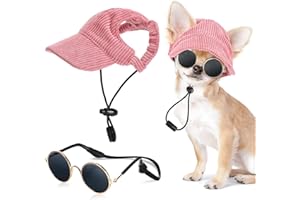 Jadive Hunde Sonnenhut mit Ohrlöchern Katze Hunde Sonnenbrille mit Rutschfestem Silikonband Verstellbarer Haustier Baseballmütze Sommer Sonnenschutz Hut für Welpen Foto-Requisiten(Rosa,Klein)