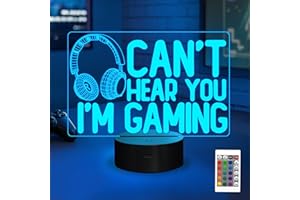 YUANDIAN Can't Hear You I'm Gaming Night Light, Headset Graphic Video Games Gamer Gift Funny 3D Illusion Lamp 16 Colors Changing Touch & Remote Control for Men Teenagers Boy Kids