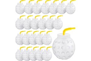 AMYHILL 24 Pieces 12 oz Golf Ball Cups with Straws and Lids Ball Shape Cups Golf Party Decorations Plastic Reusable Golf Cup 12 oz Golf Drinking Cup for Sports Birthday Competition Golf Party Supplies