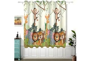 Animal Jungle Monkey Tiger Giraffe Lion Elephant Curtains Kids Room Darkening Curtains with Grommet Top Curtains for Kids Room Short Window Home Decor 54 x 55 Inch 2 Panels