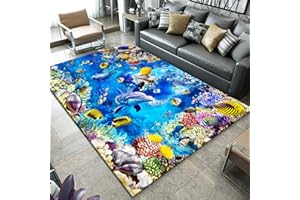 STICKER SUPERB. Unterwasserwelt 3D-Ozean Teppich Fisch Koralle Delfin Haus Dekoration Wohnzimmer Schlafzimmer Badezimmer Rutschfester Rug Eingangstürmatte Ocean World Kinderkrabbel Carpet (160X200 cm, Muster 1)