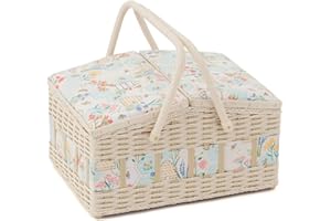 Hobby Gift Twin Lid Hamper Style Faux Wicker Sewing Hobby Storage Box, Sewing Bee