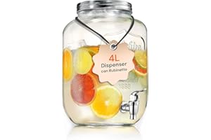 Avilia Dispenser in Vetro 4L Antigoccia con Rubinetto – Contenitore per Succhi, Tè, Acqua o Sapone – Design Elegante per Casa, Cucina, Lavanderia, Party e Arredi – Facile da Riempire e Pulire