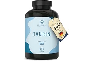 ‎TRUE NATURE Taurin Kapseln - 2000mg Taurine Tagesdosis hochdosiert - 360 Kapseln: Big Pack - 6 Monatsvorrat - Pre Workout Booster ohne Koffein - Vegan, ohne künstliche Zusätze - Deutsche Produktion - TRUE NATURE