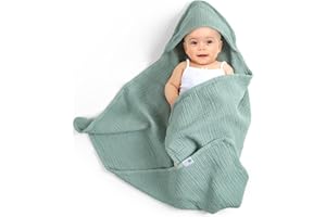 lulumoon Ręcznik niemowlęcy z kapturem do łazienki: ręcznik z kapturem z bawełny muślinowej, 75 x 76 cm, bardzo miękki, chłonny, zapewnia ciepło po kąpieli, krem - odpowiedni dla dzieci w wieku 0-18