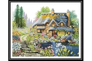 Joy Sunday DIY Manualidades Kit Completo Bordado de Punto de Cruz 14CT con Patrón Contado-Incluye Hilos, Aguja y Patrón Contado-Villa En El Bosque 59 X 48cm