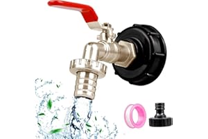 Niaetuto Robinet Cuve 1000l,Robinet Cuve IBC en Alliage d'aluminium,S60X6 Adaptateur de Réservoir IBC avec Adaptateur en Plastique,Robinet de Jardin pour d'adaptateur de Cuve (1/2'')