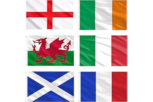 AhfuLife Six Countries Nations Flags 5ft x 3ft for Rugby Tournament, 6Pcs Double Sides Printed Flags with Eyelets of England, Scotland, Wales, Ireland, France, Italy for Party Garden Street Decoration