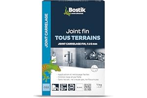 Bostik Joint Fin Tous Terrains – 1 à 6 mm – Joint en Poudre pour Carrelage – Sol et Mur – Intérieur et Extérieur – Hydrofugé – Blanc – Boîte de 1 kg