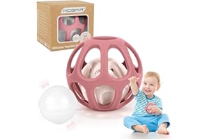 MCGMITT Juguete Mordedor Bebé Montessori 0-12 Meses, Sonajero de Silicona con Texturas Sin BPA Mordedor Bebe Pelotas Bolas Sensoriales Bebe Sonajeros como Regalo para Recién Nacido Fácil Agarre, Rosa