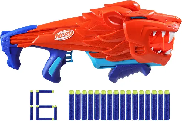 Nerf LIONFURY Lanzador de Juguete con Forma de León y 16 Dardos de Espuma para el Juego de Acción, Actividades al Aire Libre, Regalo para Niños y Niñas de 6 Años o Más