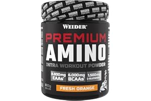 ‎WEIDER Weider - Premium Amino - Intra-Workout Drink mit EAAs, Kohlenhydraten und Elektrolyten - Aminosäuren Komplex mit L-Glutamin - Für mehr Energie beim Training - 800g - Fresh Orange