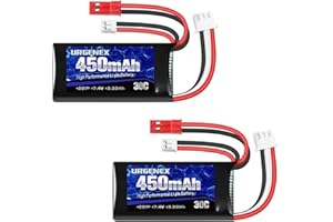 URGENEX Batteria Lipo da 7,4 V 2S 30C 450 mAh ricaricabile con JST & PH2.0 Plug SCX24 Small Lipo Battery Compatible with Most 1/10, 1/16, 1/18, 1/24 Scale RC Cars Trucks and RC Drone Airplane