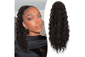 RUWISS Extension Queue de Cheval Afro Ondulée avec Cordon pour Femme Noire,50cm Brun Foncé Afro Kinky Extension de Cheveux Synthétiques Postiches Bouclés