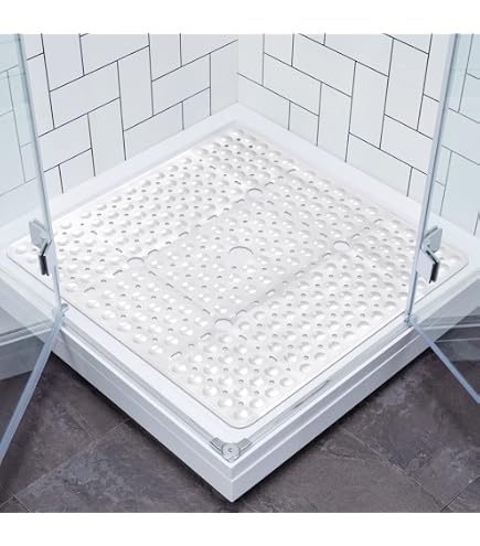 Tapis De Douche Carré Anti-dérapant & Anti-moisissure, Lavable En Machine, 53x53cm - Sécurité Enfants & Seniors