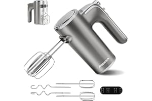 ‎AIGOSTAR Aigostar Handmixer Elektrischer, 400 W Ultra Power Mixer Handrührer mit 1 Aufbewahrungshalterung, 5 Geschwindigkeiten, Turbo Boost, 2 Schneebesen und 2 Knethaken, für Eier, Teig, Kuchen.Adela