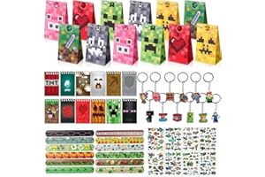 HYZMSZA Videospiel Party Mitgebsel, Kindergeburtstag Gastgeschenke, Give Aways Mitgebsel mit Schlüsselanhänger Notizbuch Aufkleber Spiel Armbänder Geschenktüten, Gamer Theme Party Zubehör