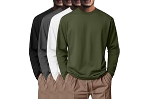 Neer 4 Pacchi di Magliette per Uomini Grandi e Alti, Top Base Casual a Collo Rotondo a Maniche Lunghe in 95% Cotone