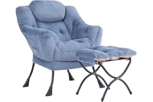 YOTATING Comfy Armchair with Footstool, Lazy Chair with Ottoman Leisure Accent Chair Relax Lounge Chair with Armrests & Side Pocket for Living Room, Bedroom & Small Spaces Armchair, Plush Light Blue