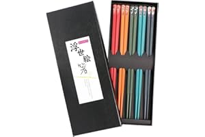 EXZACT Fibreglass Chopsticks Set Japanese Style - 5 Pairs of Reusable Chopsticks in Beautiful Handmade Gifting Box - Heat Resistant Dishwasher Safe - Colourful Glass Fibre - Kimono Print