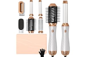 OKWRAP Hair Styler Set Airstyler 6 in 1 with Round Brush Hair Dryer Warm Air Brush Thermal Brush Airflow Curling Iron Automatic Volume Hair Dryer Brush for Straightening, Drying, Volume, Curls