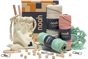 NOAH'S BOX noah Macrame Kit - Includes Cotton Macrame Cord, Accessories, Wooden Poles and Instructions - Craft Kit (Pastel Colours)