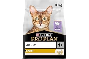 PURINA PRO PLAN | Light | Chat Adulte en surpoids et/ou ayant tendance à l'embonpoint | Croquettes faibles en matières grasses pour aider à la perte de poids | A la Dinde | Sac | 10 Kg
