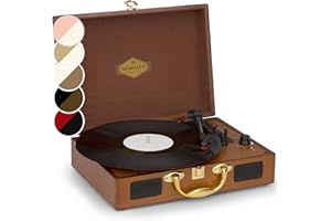 Auna Tocadiscos de Vinilo Vintage, Incluye Altavoces con Sistema Estéreo, para Musica, Tocadiscos de Vinilo, Reproductor Vinilo Retro con USB y CD, Potente Sistema Sonido AUX, Giradiscos Portátil