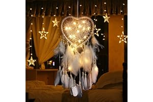‎DSAREN Dsaren Traumfänger aus Federn, beleuchtet, handgefertigt, mobil, Traumfänger, Retro, romantisch, Dekoration für Mädchen, Mobile Dekoration, Haus, Schlafzimmer, Wand, Auto, Geburtstag, Geschenk (weiß)