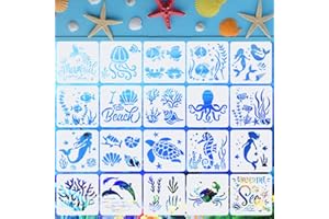 DIKEBAO 20Pieces Sea Ocean Creatures Stencils Plastic Sea Creatures Stencils Templates Reusable Sea Animal Painting Templates for DIY Crafts Scrabooking Painting on Wood Wall Art Decor (13 x 13 cm)