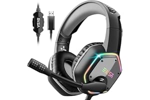 EKSA E1000 Casque Gamer USB pour PC, Casque Ordinateur avec Micro Anti Bruit, Son Surround 7.1, LED Lampe RGB, Casque Gaming Filaire Compatible avec PC Ordinateur, PS5, PS5, Mac (Gris)