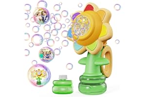 Bombble Macchina per Bolle Girasole, Macchina Bolle di Sapone Automatica 10000+ Bolla per Bambini con 3 Modalità/Luci/Batteria Ricaricabile/130ml Soluzione per Festa all'aperto Matrimonio