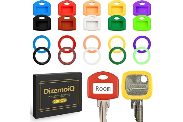 DizemoiQ 20 stycken nyckelkåpor Set av silikon Nyckelmarkering Nyckelfodral för hushållsdörr Kontor Enkel identifiering 10 färger (10 runda 10 eckiga)