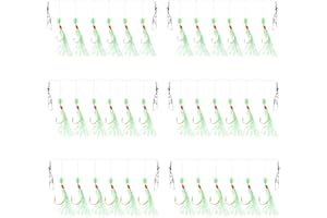 RTDHO 6 Pack Mackerel Feathers Rigs 36 Hooks, 3 Sizes Pre Tied Sea Fishing Rigs Mackerel Lures with Luminous Beads Bionic Insects Glowing Tail Lures for Cod, Pollock, Bass, Herring
