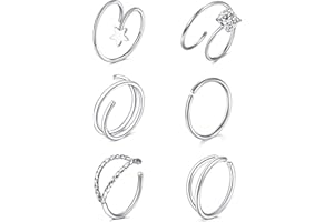 LAURITAMI 6pcs Double Hoop Nose Ring for Single Piercing Spiral 20G Thin Snug Earring Hoop 10mm Piercing Jewelry CZ Star