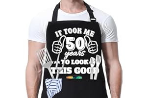 JOUWUI 40th 50th 60th 65th 70th 75th Birthday Gift for Men, Cooking Grilling BBQ Chef Aprons With 3 Pockets, Kitchen Gift
