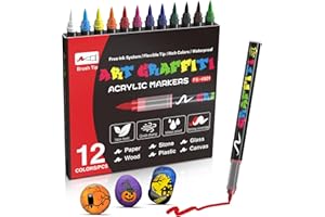 Mockredn Pennarelli Acrilici,12 Colori Pennarelli per Pietre Indelebili, Pennarelli Acrilici per Dipingere Sassi Colorat per Vetro,Legno, Ceramica,Tela, Artigianato Pasquale e Natale,Bambini