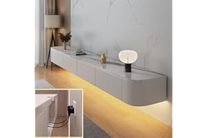 XDXINY TV Media Console Floating TV Cabinet Wall Mounted TV Cabinet Multi Large Storage TV Bench Under TV Lowboard with drawers Router Bracket (White rock+LED, 200 * 20 * 24CM)