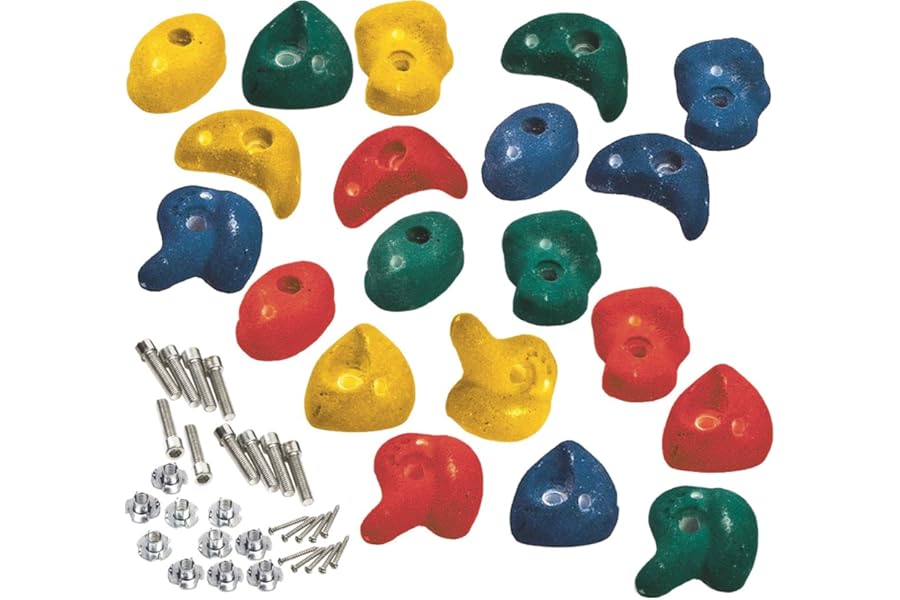 Garden Games 20 Packs of Climbing Holds Stones - High Polyresin Climbing Wall Grips for Kids with Galvanised Steel Fixings (Multicoloured)