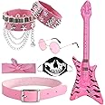 Bettinay 7PCS Rock Star Fancy Dress Kids, Punk Gothic Rocker Costume Set, 70s 80s 90s Rockstar Disco Costume Accessories