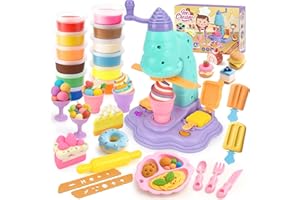 Dreamon Knete Eismaschine - Knete Spielküche Zubehör ab 3 4 5 6 Jahre, Knetwerkzeug Kinder mit 12 Knetmasse, Kinderknete Spielzeug Geschenk Mädchen Junge