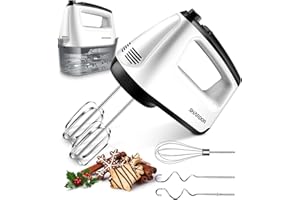 SHARDOR Hand Mixer Electric Whisk, Anti-Splash Hand Whisk, 6 Speeds with Turbo Button, Snap-On Storage Case, Easy Eject Button, 5 Stainless Steel Attachments, Electric Whisk for Kitchen Baking, 400W