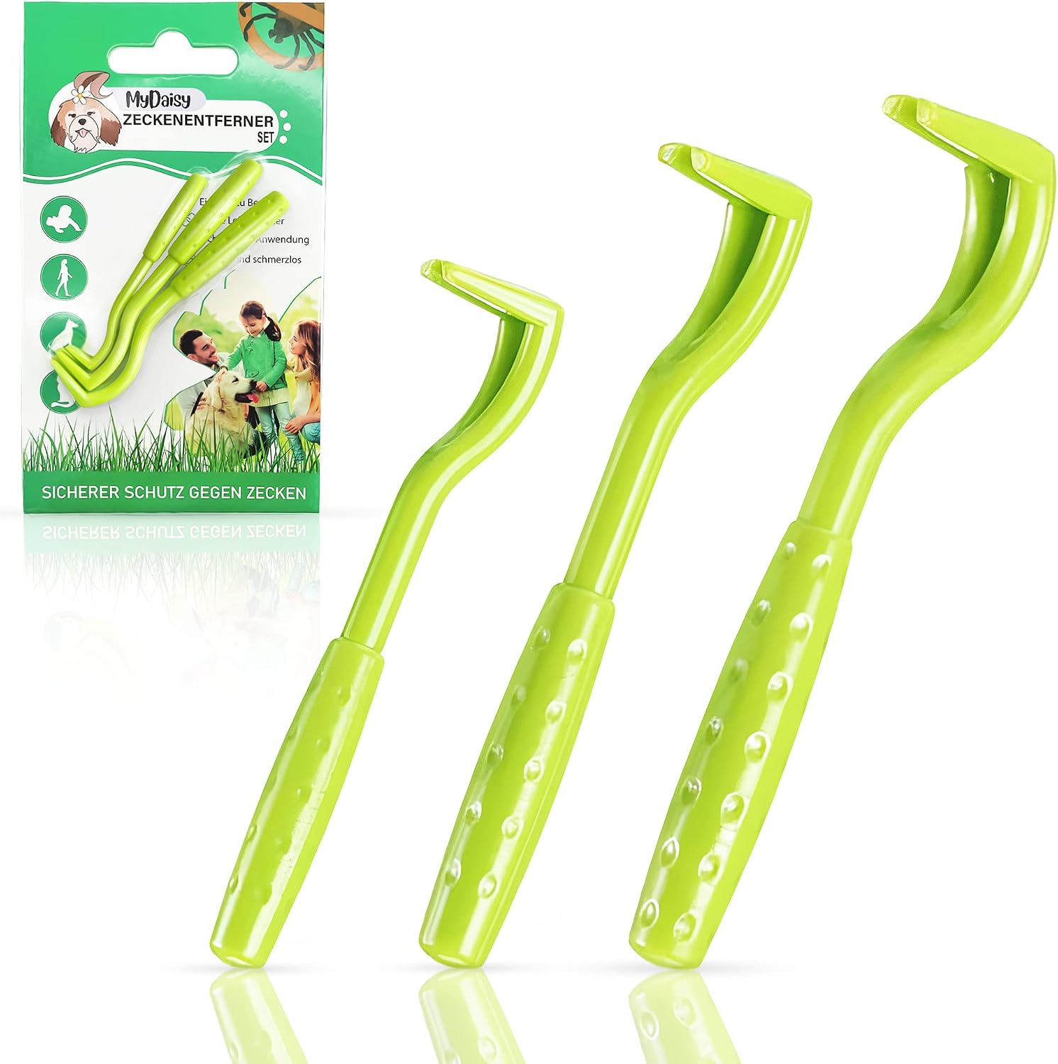 MYDAISY Juego de 3 Pinzas para Garrapatas Perros - Pinza Garrapatas - El único Set Antigarrapatas para Perros Que Necesitas - Quita Garrapatas (Verde)
